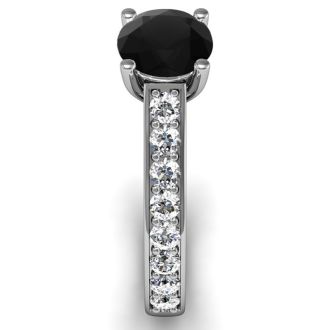 1 1/2 Carat Round Shape Black Diamond Engagement Ring In 14 Karat White Gold