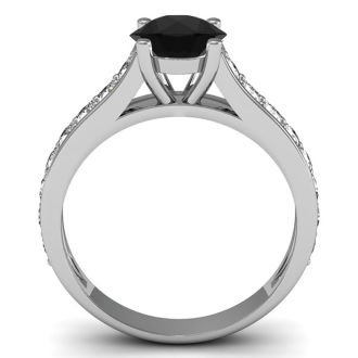 1 1/2 Carat Round Shape Black Diamond Engagement Ring In 14 Karat White Gold