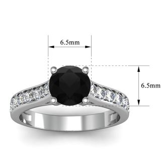 1 1/2 Carat Round Shape Black Diamond Engagement Ring In 14 Karat White Gold