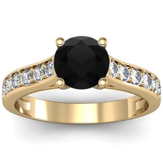 1 1/2 Carat Round Shape Black Diamond Engagement Ring In 14 Karat Yellow Gold