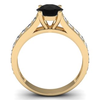 1 1/2 Carat Round Shape Black Diamond Engagement Ring In 14 Karat Yellow Gold