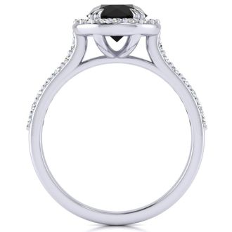 1 1/4 Carat Round Shape Halo Black Diamond Engagement Ring In 14 Karat White Gold