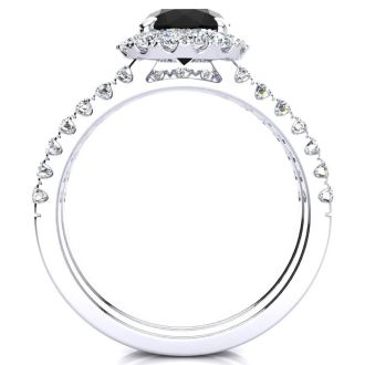 2 Carat Round Black Diamond Halo Bridal Set In 14 Karat White Gold