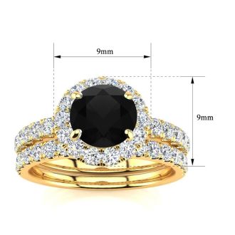 2 Carat Round Black Diamond Halo Bridal Set In 14 Karat Yellow Gold