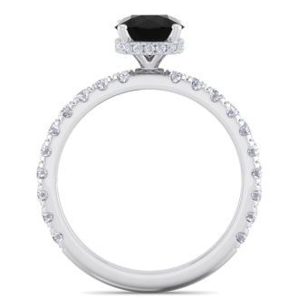 1 1/2 Carat Round Shape Hidden Halo Black Diamond Engagement Ring In 14 Karat White Gold