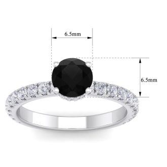 1 1/2 Carat Round Shape Hidden Halo Black Diamond Engagement Ring In 14 Karat White Gold