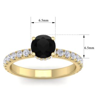1 1/2 Carat Round Shape Hidden Halo Black Diamond Engagement Ring In 14 Karat Yellow Gold