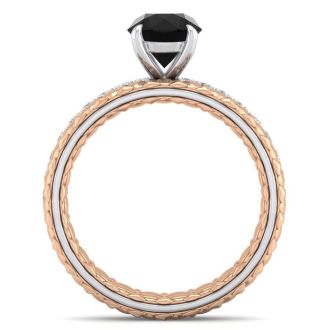 1 1/2 Carat Round Shape Black Diamond Bridal Set In Quilted 14 Karat White and Rose Gold
