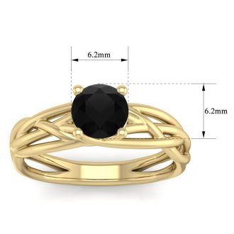 1 Carat Round Black Diamond Solitaire Intricate Vine Engagement Ring In 14 Karat Yellow Gold