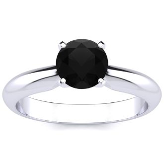 1 Carat Black Diamond Solitaire Engagement Ring In 14 Karat White Gold