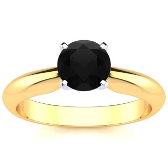 1 Carat Black Diamond Solitaire Engagement Ring In 14 Karat Yellow Gold