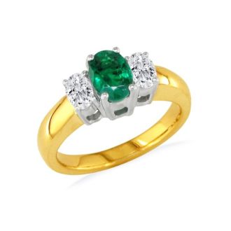 1/2ct Emerald and Oval Diamond Ring in 14k Yellow Gold