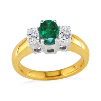 1/2ct Emerald and Oval Diamond Ring in 14k Yellow Gold