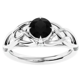 1 Carat Celtic Love Knot Black Diamond Engagement Ring In 14 Karat White Gold