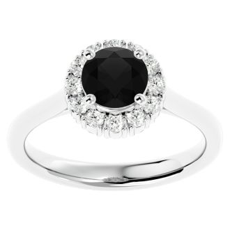 1 1/3 Carat Halo Black Diamond Engagement Ring In 14 Karat White Gold