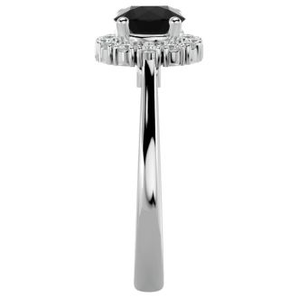 1 1/3 Carat Halo Black Diamond Engagement Ring In 14 Karat White Gold
