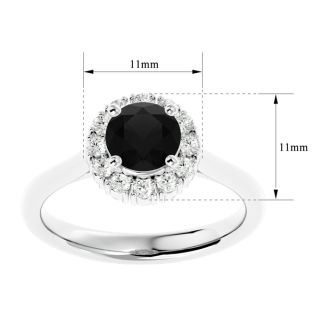 1 1/3 Carat Halo Black Diamond Engagement Ring In 14 Karat White Gold