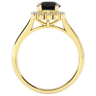 1 1/3 Carat Halo Black Diamond Engagement Ring In 14 Karat Yellow Gold