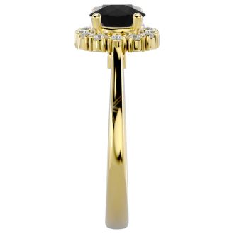 1 1/3 Carat Halo Black Diamond Engagement Ring In 14 Karat Yellow Gold