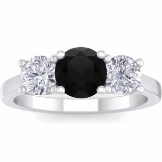 2 Carat Black Diamond Three Stone Ring In 14 Karat White Gold