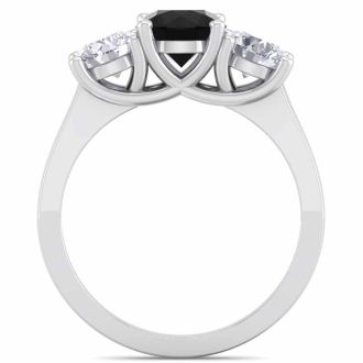 2 Carat Black Diamond Three Stone Ring In 14 Karat White Gold