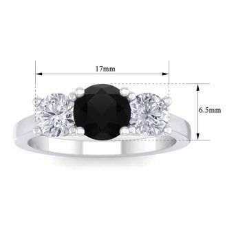 2 Carat Black Diamond Three Stone Ring In 14 Karat White Gold