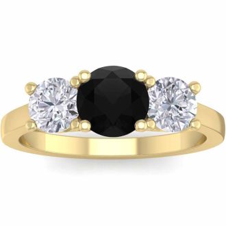 2 Carat Black Diamond Three Stone Ring In 14 Karat Yellow Gold