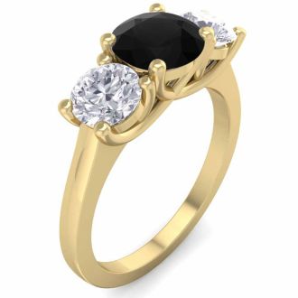 2 Carat Black Diamond Three Stone Ring In 14 Karat Yellow Gold