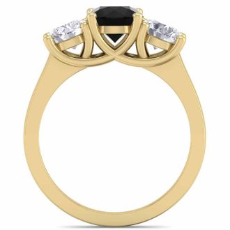 2 Carat Black Diamond Three Stone Ring In 14 Karat Yellow Gold