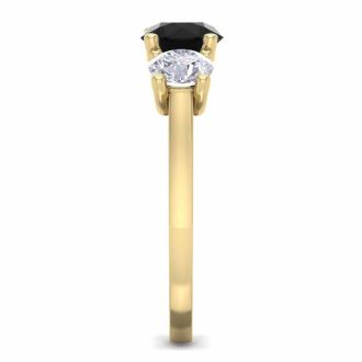 2 Carat Black Diamond Three Stone Ring In 14 Karat Yellow Gold