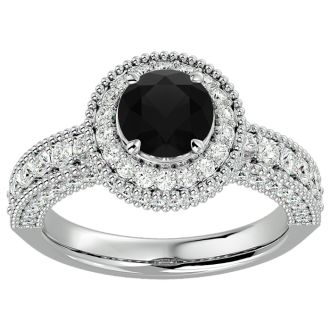 2 1/2 Carat Black Diamond Halo Engagement Ring In 14 Karat White Gold