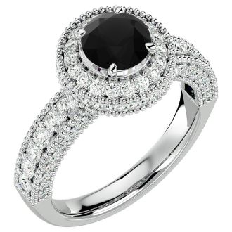 2 1/2 Carat Black Diamond Halo Engagement Ring In 14 Karat White Gold
