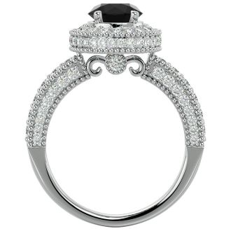 2 1/2 Carat Black Diamond Halo Engagement Ring In 14 Karat White Gold