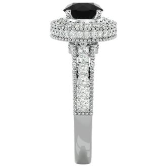 2 1/2 Carat Black Diamond Halo Engagement Ring In 14 Karat White Gold