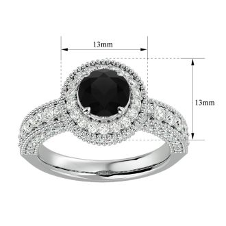 2 1/2 Carat Black Diamond Halo Engagement Ring In 14 Karat White Gold
