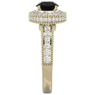 2 1/2 Carat Black Diamond Halo Engagement Ring In 14 Karat Yellow Gold
