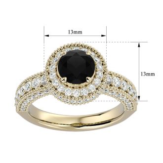 2 1/2 Carat Black Diamond Halo Engagement Ring In 14 Karat Yellow Gold