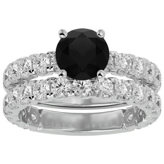 3 1/2 Carat Round Black Diamond Bridal Set In 14 Karat White Gold