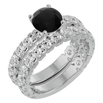 3 1/2 Carat Round Black Diamond Bridal Set In 14 Karat White Gold