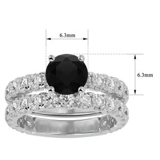 3 1/2 Carat Round Black Diamond Bridal Set In 14 Karat White Gold