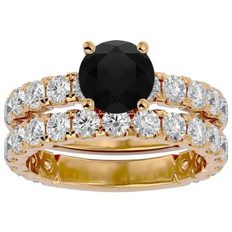 3 1/2 Carat Round Black Diamond Bridal Set In 14 Karat Yellow Gold