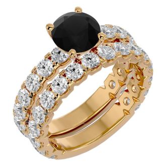 3 1/2 Carat Round Black Diamond Bridal Set In 14 Karat Yellow Gold