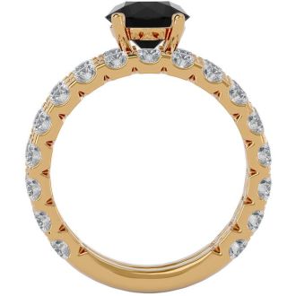 3 1/2 Carat Round Black Diamond Bridal Set In 14 Karat Yellow Gold
