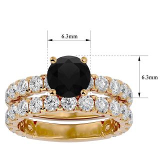 3 1/2 Carat Round Black Diamond Bridal Set In 14 Karat Yellow Gold