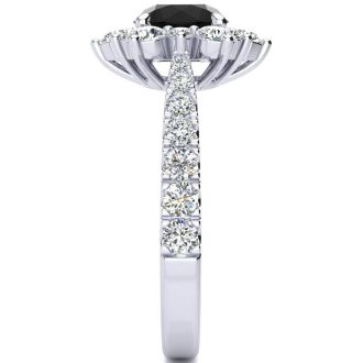 1 Carat Round Shape Flower Halo Black Diamond Engagement Ring In 14K White Gold