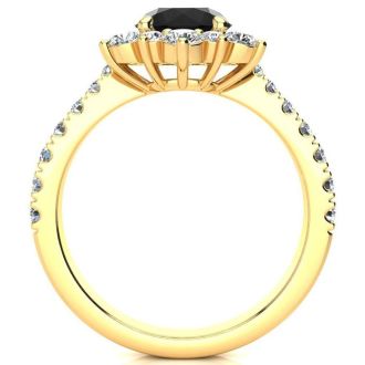 1 Carat Round Shape Flower Halo Black Diamond Engagement Ring In 14K Yellow Gold