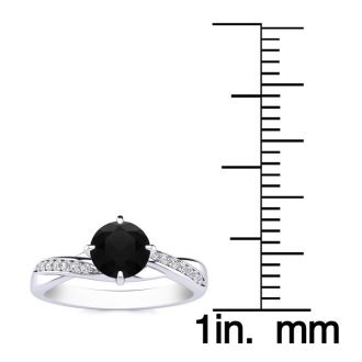 1/2 Carat Black Diamond Engagement Ring In 14 Karat White Gold