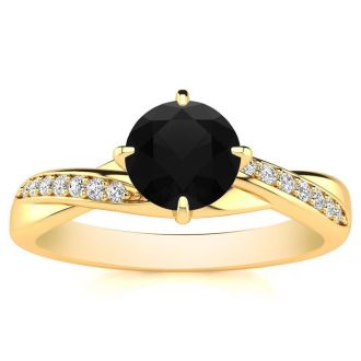 1/2 Carat Black Diamond Engagement Ring In 14 Karat Yellow Gold
