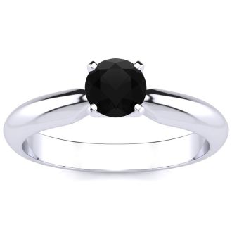 1/2 Carat Black Diamond Solitaire Engagement Ring In 14 Karat White Gold