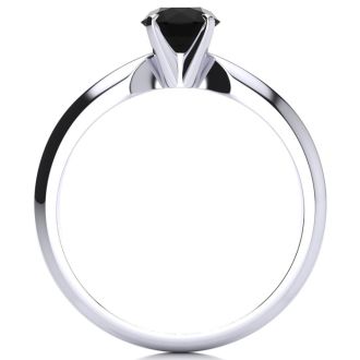 1/2 Carat Black Diamond Solitaire Engagement Ring In 14 Karat White Gold
